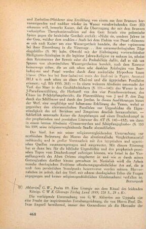 468-470 [Rezension] Ahlström, Gösta W., Psalm 89