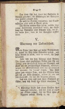 V. Warnung vor Unkeuschheit.