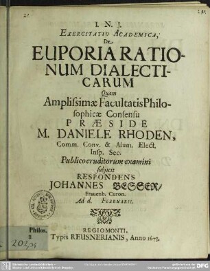 Exercitatio academica de euporia rationum dialecticarum