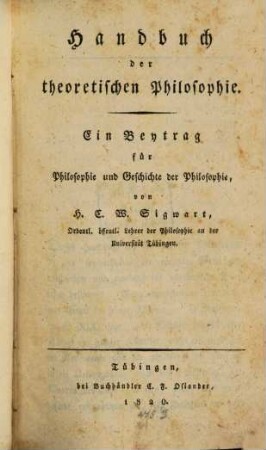 Handbuch der theoretischen Philosophie : ein Beytrag für Philosophie und Geschichte der Philosophie