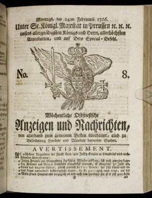 No. 8. Montags, den 24ten Februarii 1766.