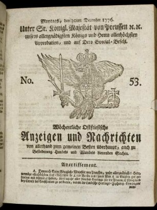 No. 53. Montags, den 30ten December 1776.