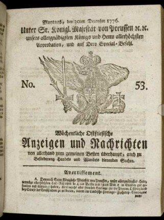 No. 53. Montags, den 30ten December 1776.