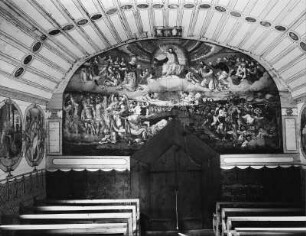 Das Jüngste Gericht : Das Jüngste Gericht. Wandmalerei (1587). Rohrmoos (Oberstdorf), Kapelle Sankt Anna, Hauptraum, Westwand