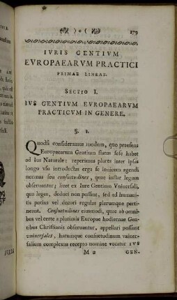 Sectio I. Ius Gentium Europaearum Practicum in Genere.