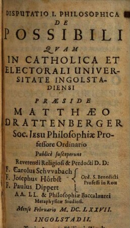 Disputatio I. Philosophica De Possibili