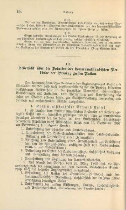 13. Uebersicht über die Dotation der kommunalständischen Verbände der Provinz Hessen-Nassau