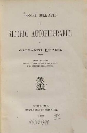 Pensieri sull'arte e ricordi autobiografici : Di Giovanni Duprè