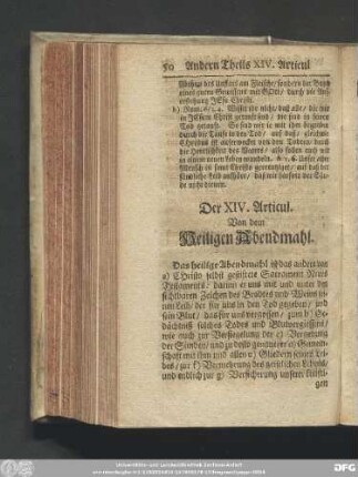 Der XIV. Articul. Von dem Heiligen Abendmahl.