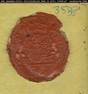 Siegler: Überlieferungsart: Stoff: Lack Farbe: rot Form: oval. Durchmesser: 30 mm Art: Typ: Umschrift: