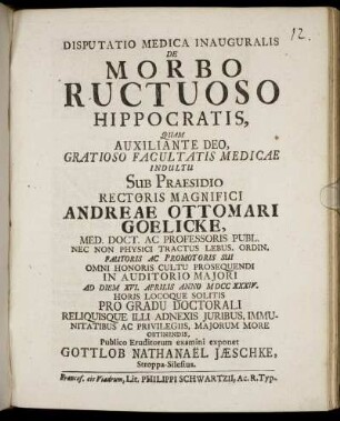 Disputatio Medica Inauguralis De Morbo Ructuoso Hippocratis