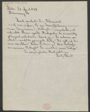 Brief an Ludwig Strecker (senior) und B. Schott's Söhne : 30.04.1927