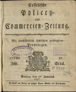 1tes Stueck, Montag den 1ten Januarius 1776