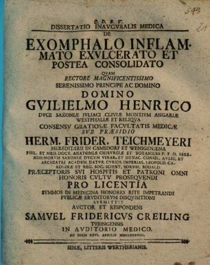 Dissertatio Inauguralis Medica De Exomphalo Inflammato Exulcerato Et Postea Consolidato