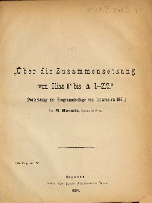 Jahresbericht des Königlichen Gymnasiums zu Inowrazlaw : Ostern .... 1883/84 = Jg. 21
