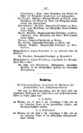 Bekanntmachung, betreffend die Prüfung für Zeichenlehrer und Zeichenlehrerinnen : [Nachtrag]