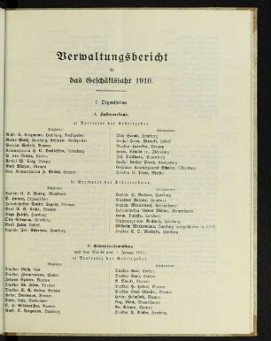 Verwaltungsbericht für das Geschäftsjahr 1910.