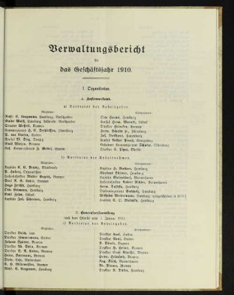 Verwaltungsbericht für das Geschäftsjahr 1910.