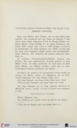 Inventar eines Verwandten von Hans van Ebelen (Evelen)