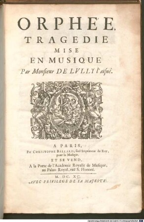 ORPHÉE, TRAGEDIE MISE EN MUSIQUE