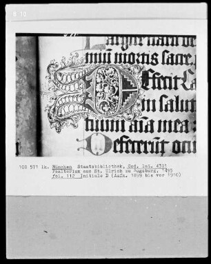 Psalterium aus Sankt Ulrich in Augsburg — Initiale D, Folio 112 recto