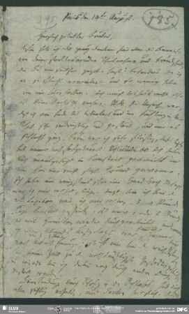 Eigenh. Brief von Friedrich von Schlegel an August Wilhelm von Schlegel, Paris, 14.08.1803