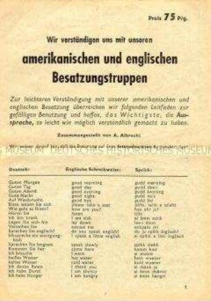Leitfaden zur Verständigung mit den englischen und amerikanischen Besatzungstruppen
