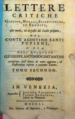 Lettere Critiche Giocose, Morali, Scientifiche, Ed Erudite, Tomo Secondo