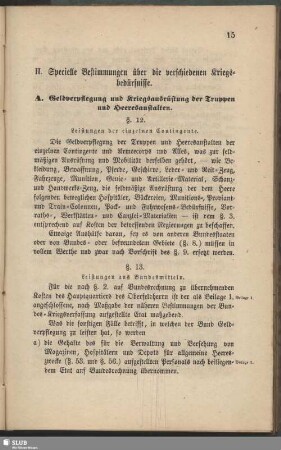II. Specielle Bestimmungen über die verschiedenen Kriegsbedürfnisse