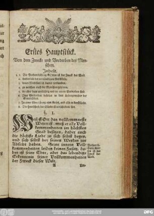 Erstes Hauptstück. Von dem Zwecke und Verderben des Menschen.