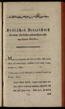 Kritisches Verzeichniß der vom Verfaßer gebrauchten und angeführten Schriften