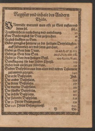 Register und inhalt des Andern Theils.