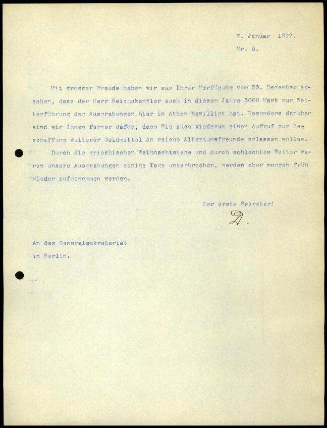 Bericht des ersten Sekretars an das General-Sekretariat | Digitalisierung: Deutsches Archäologisches Institut, Athen, Archiv