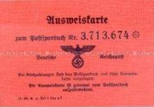 Ausweiskarte zu einem Postsparbuch