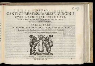 Cantici Beatiss. Mariae Virginis ... Pars prima. Altus
