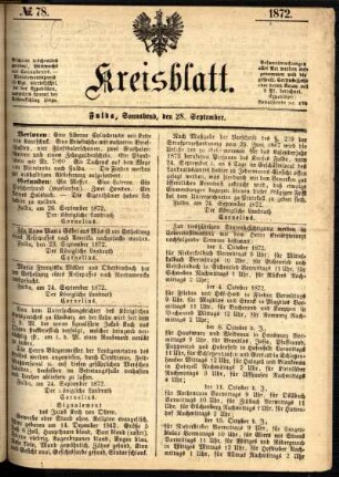 Ausgabe vom Samstag, den 28. September 1872.
