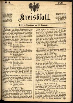 Ausgabe vom Samstag, den 28. September 1872.