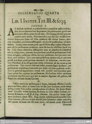 Dissertatio Quarta Ad Lib. I. Instit. Tit. III. & seqq.