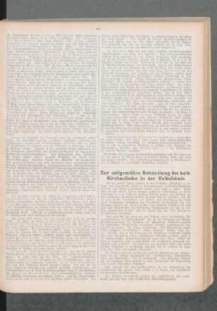 Zur zeitgemäßen Behandlung des kath. Kirchenliedes in der Volksschule
