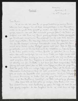 Brief von Gerhart Hauptmann an Otto Brahm, geschrieben von Edith Cox