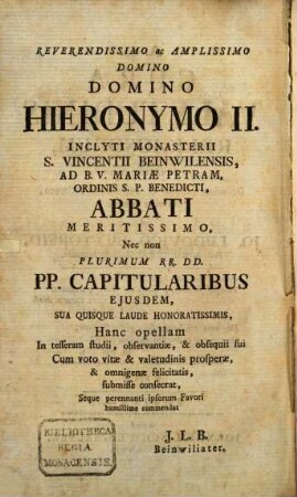 Cura Valetudinis Religiosorum, ad normam naturæ, secundum rationis & experientiae dictamen, breviter delineata