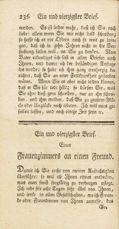 Ein und vierzigster Brief. Eines Frauenzimmers an einen Freund.