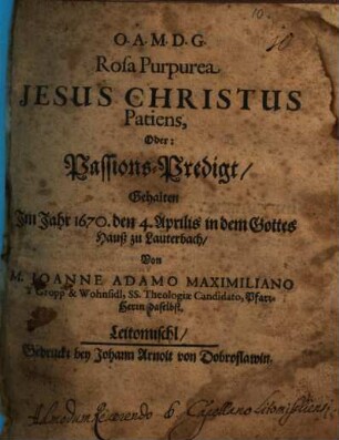 Passions-Predigt, gehalten zu Lauterbach