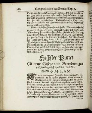 Sechster Punct Ob neue Gesetze und Verordnungen nothwendig müssen publiciret werden. Wider H. M. Ram.