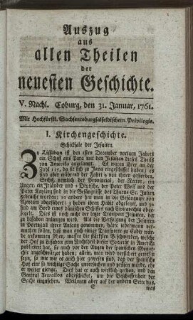 V. Nachl. Coburg, den 31. Januar, 1761.