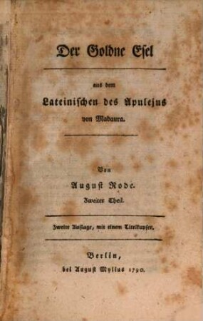 Der Goldne Esel, Zweiter Theil