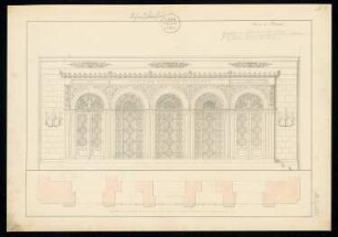 Schaufenster Monatskonkurrenz März 1833: Grundriss der Fassade, Aufriss Straßenansicht; Maßstabsleiste