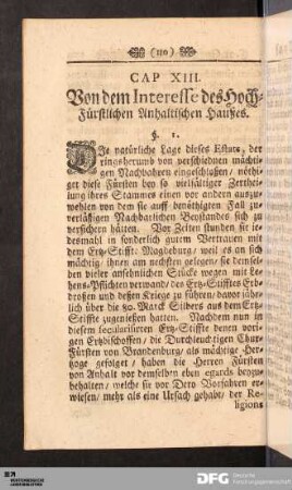 Cap. XIII. Von dem Interesse des Hoch-Fürstlichen Anhaltischen Haußes
