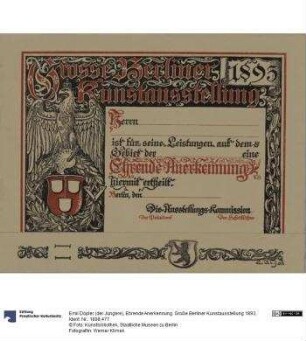 Ehrende Anerkennung. Große Berliner Kunstausstellung 1893
