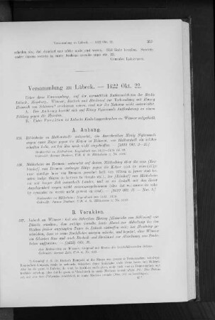 Versammlung zu Lübeck. - 1422 Okt. 22.